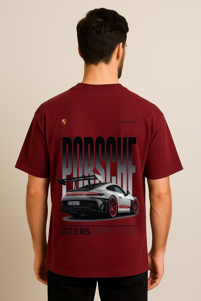 Porsche GT3RS  Dropshoulder Tshirt Mehroon