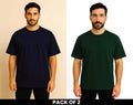 Pack Of 2  Navy Blue And Bottle Green DropShoulder T Shirt