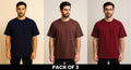 Pack Of 3 Navy Blue , Brown And Mehroon DropShoulder T Shirt