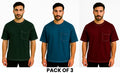 Pack Of 3 Teal Blue , Mehroon and Bottle Green  White Stitching  DropShoulder T Shirt