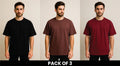 Pack Of 3 Black , Brown And Mehroon DropShoulder T Shirt