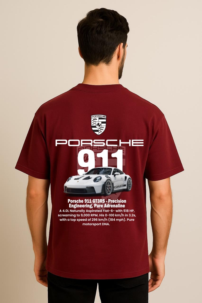 Porsche 911 GT3RS Dropshoulder Tshirt Mehroon