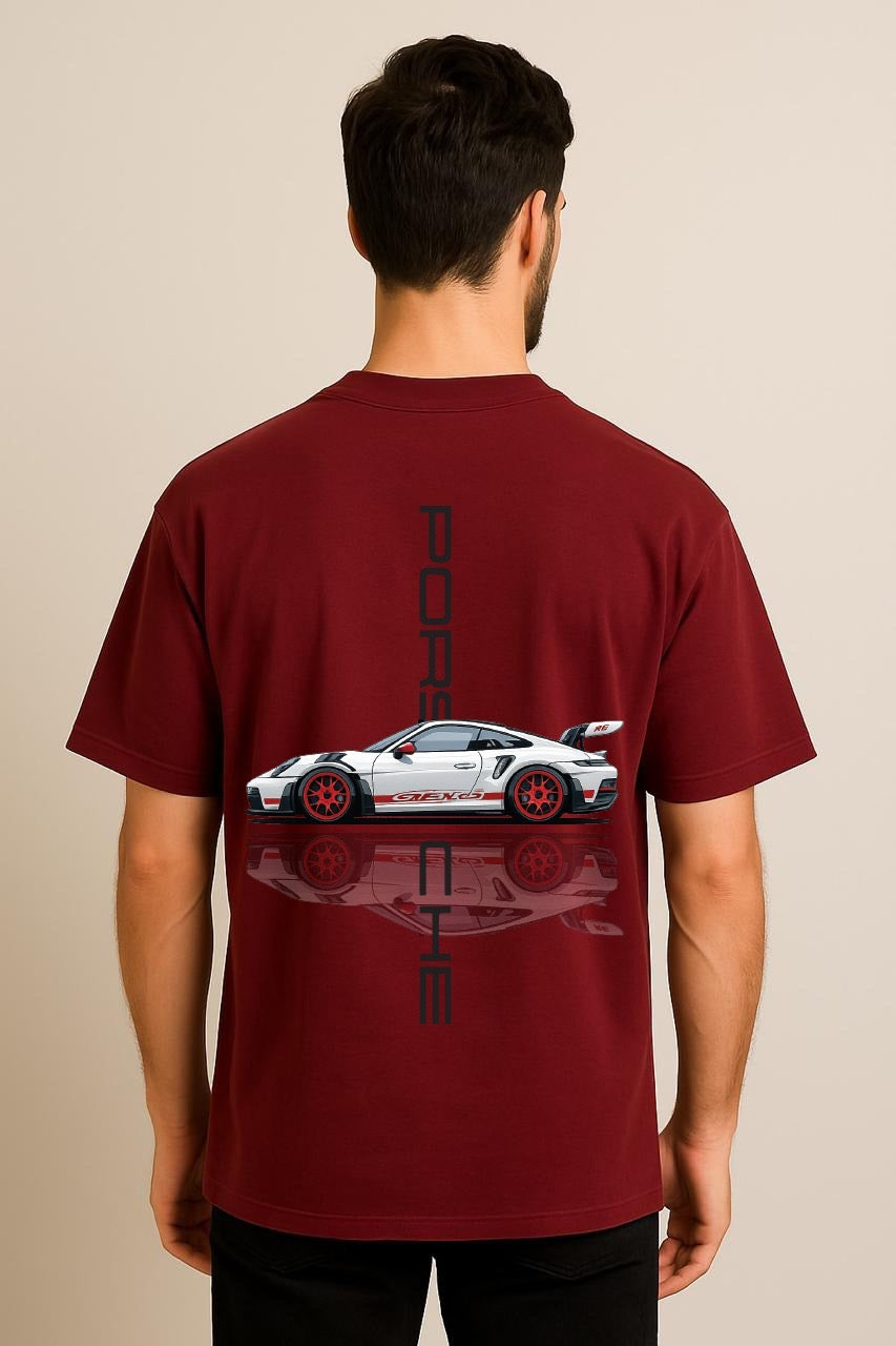 Porsche  Dropshoulder Tshirt Mehroon